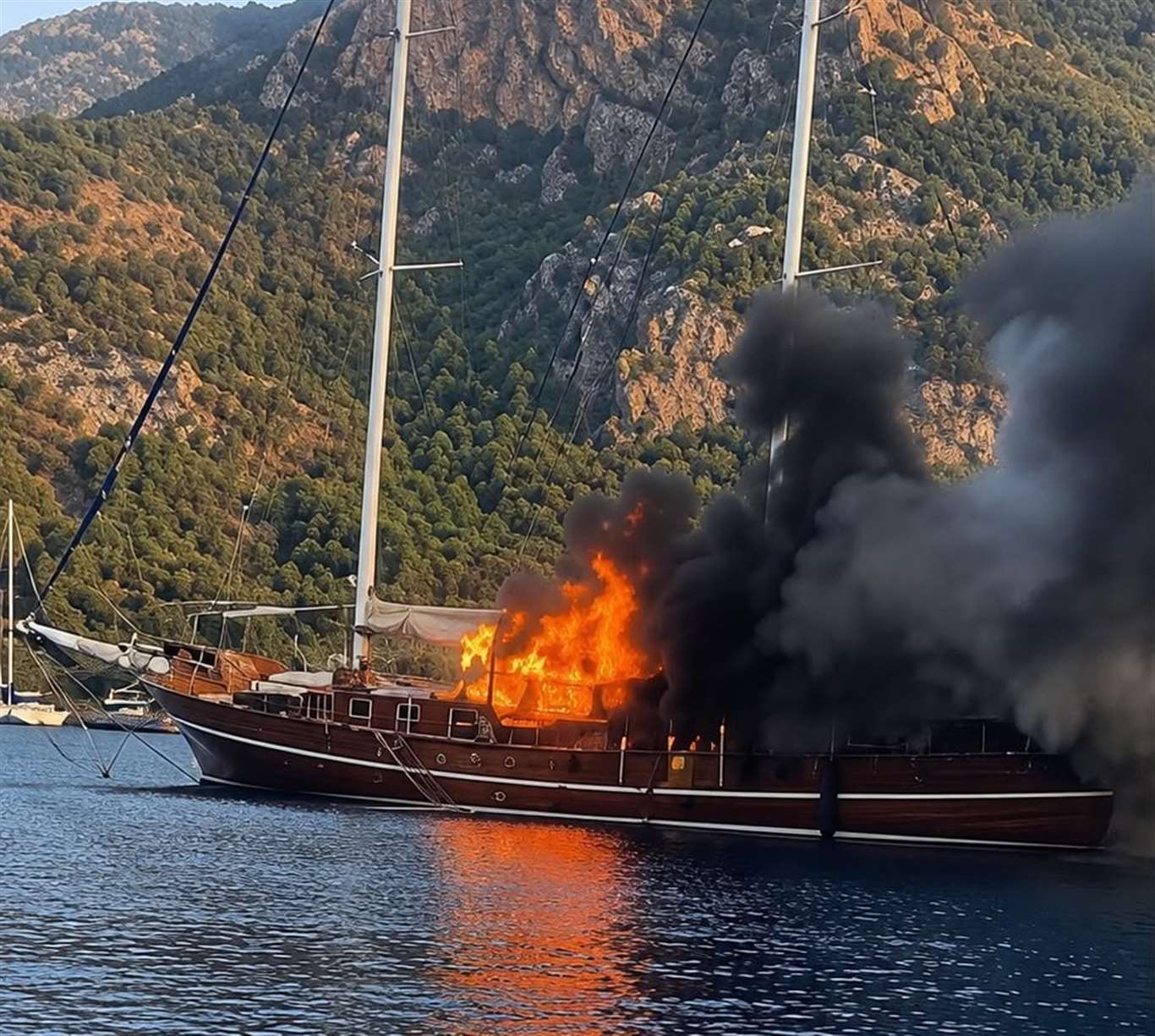 Göcek’te demirli tekne alevlere teslim oldu haberi